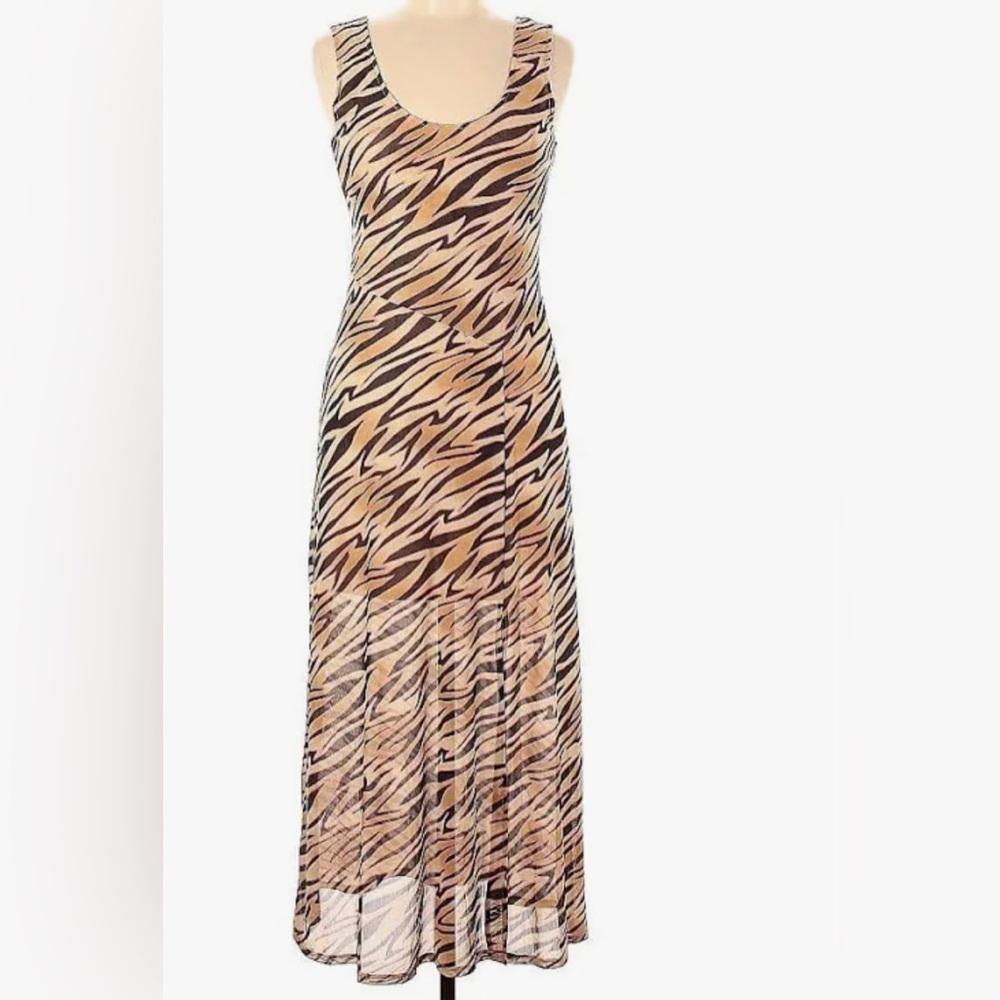 Louna Sheath Maxi Animal Print sheer bottom scoop neck Size L